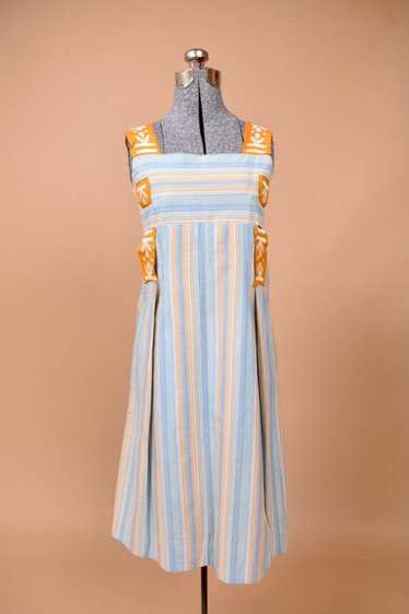 Blue and Orange Handmade Stripe Ribbon Dress, XS