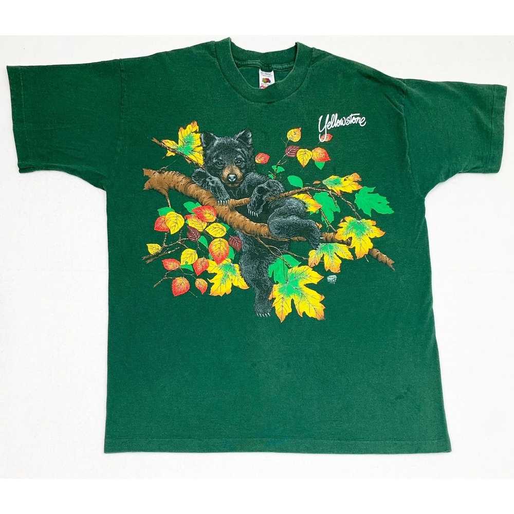 Vintage Vintage 90s Nature T-Shirt Green Bear For… - image 1