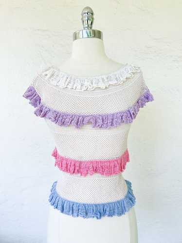 Vintage 1970s does 1930s Hand Knit Crochet Fishnet