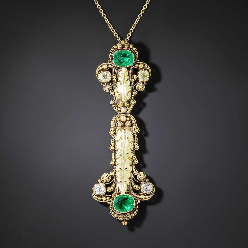 Georgian Emerald and Diamond Pendant - image 1