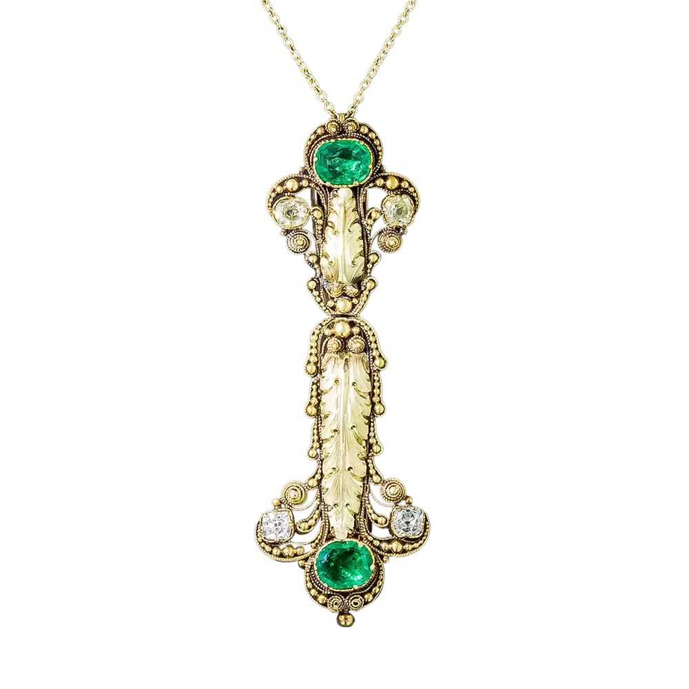 Georgian Emerald and Diamond Pendant - image 2