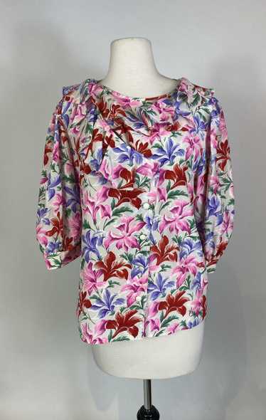 1980s - 1990s Emanuel Ungaro Silk Floral Puff Sle… - image 1
