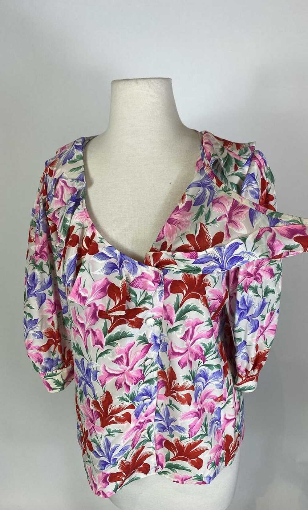 1980s - 1990s Emanuel Ungaro Silk Floral Puff Sle… - image 5