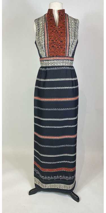 1970s Striped Tribal "Leigh" Maxi Dress
