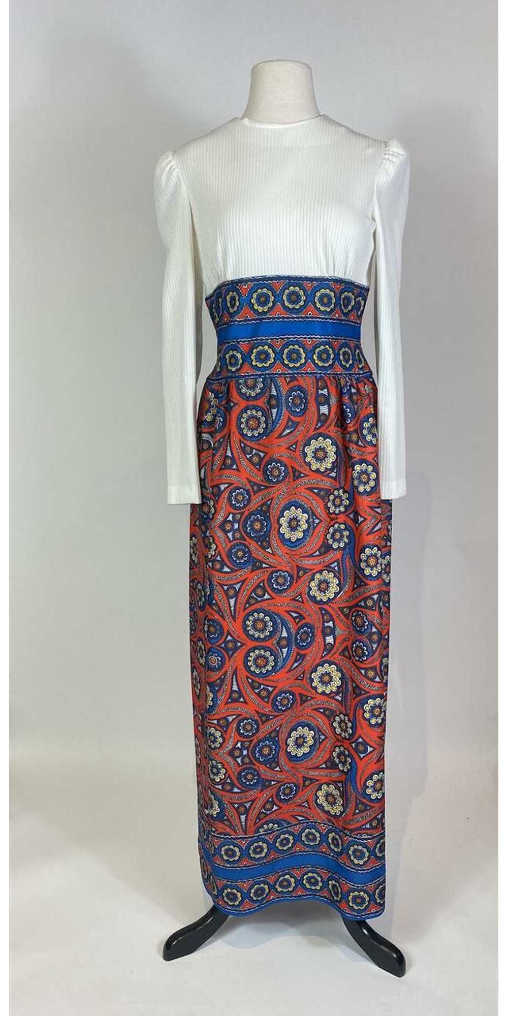 1970s Red Blue Paisley Maxi Dress - image 1
