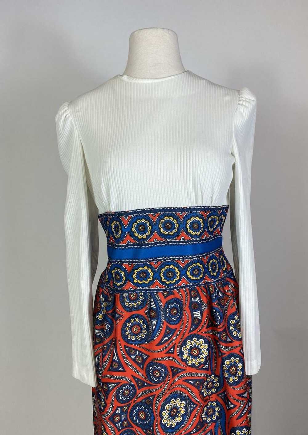 1970s Red Blue Paisley Maxi Dress - image 2
