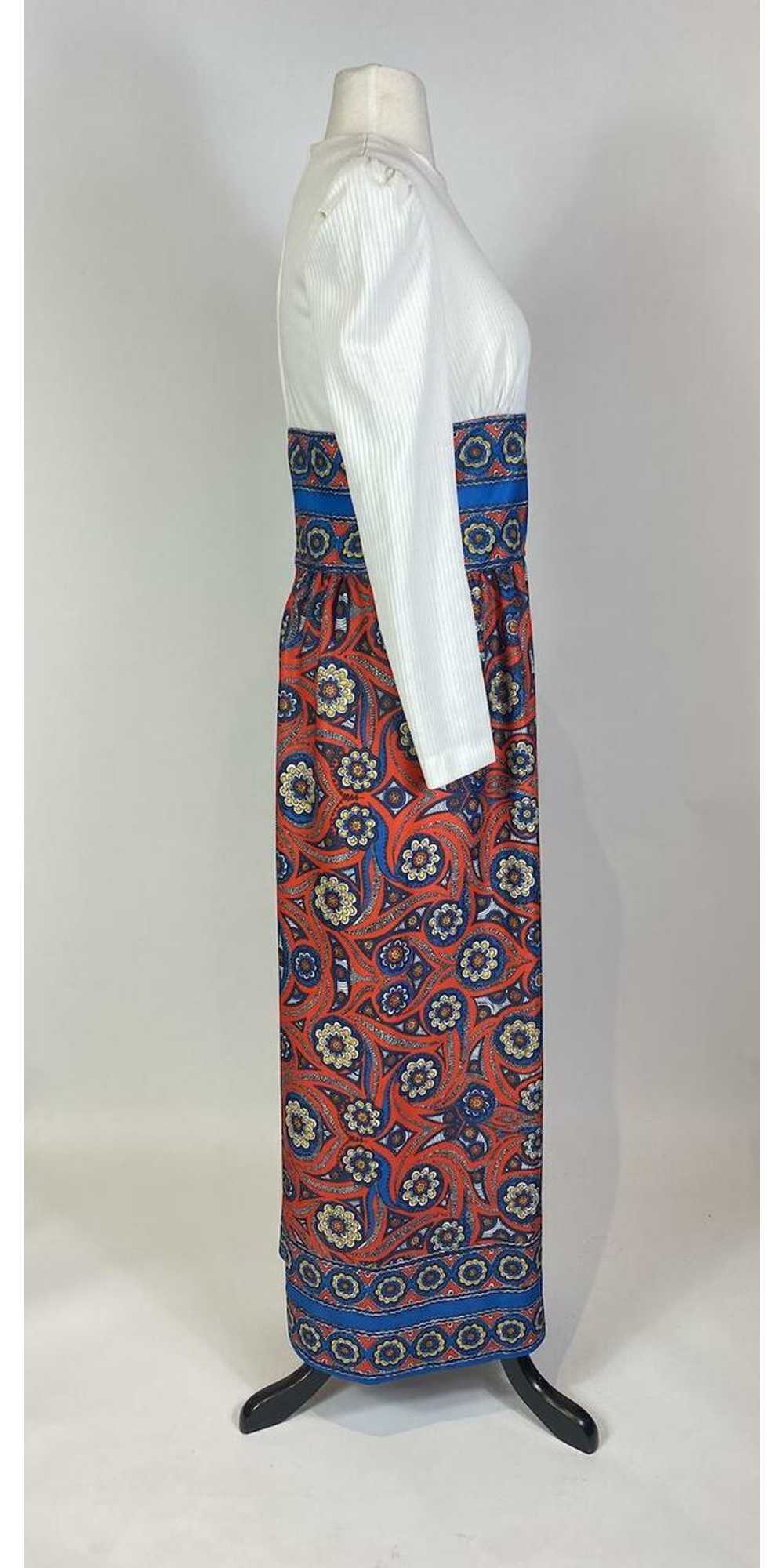 1970s Red Blue Paisley Maxi Dress - image 3