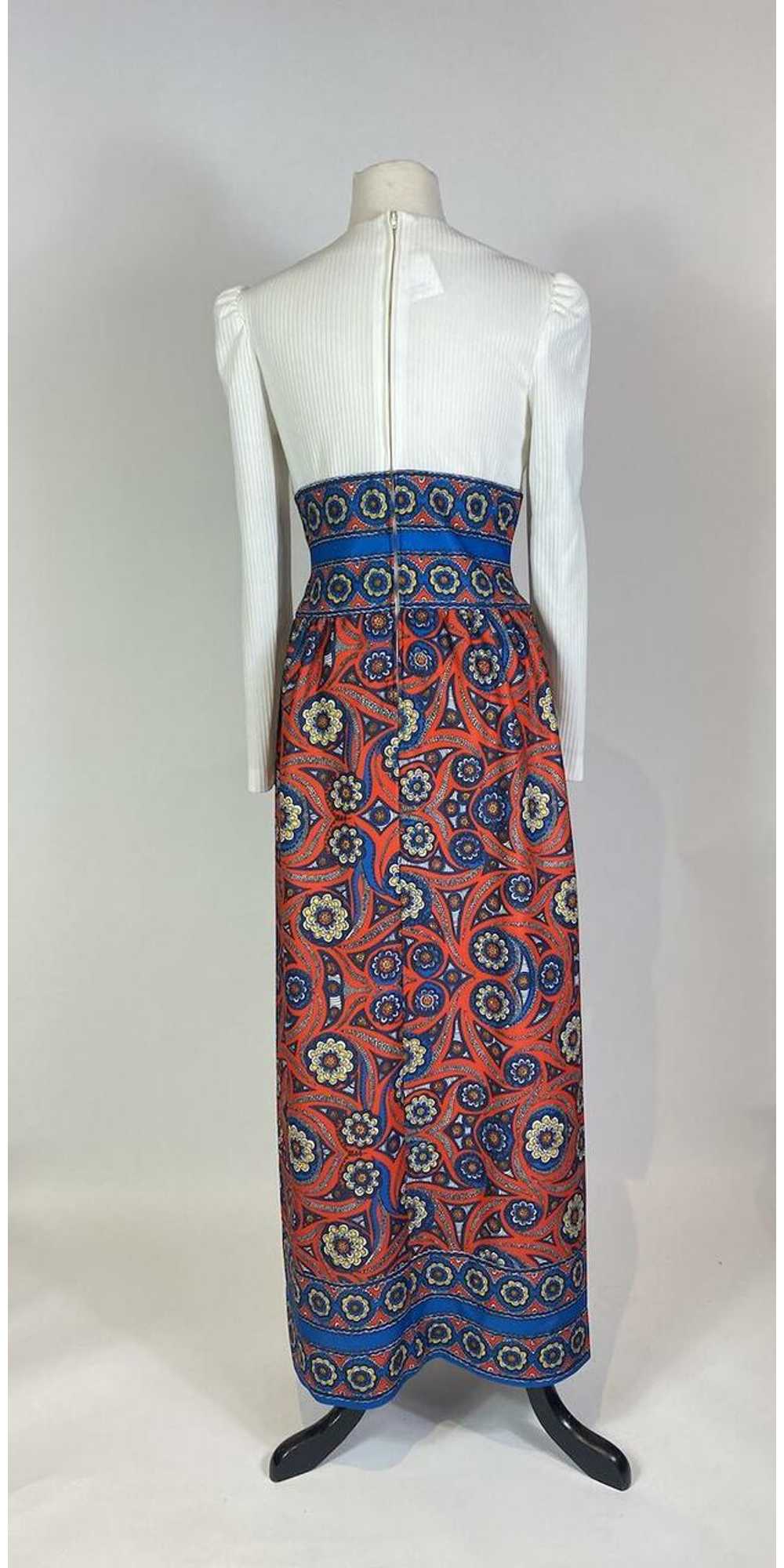 1970s Red Blue Paisley Maxi Dress - image 4