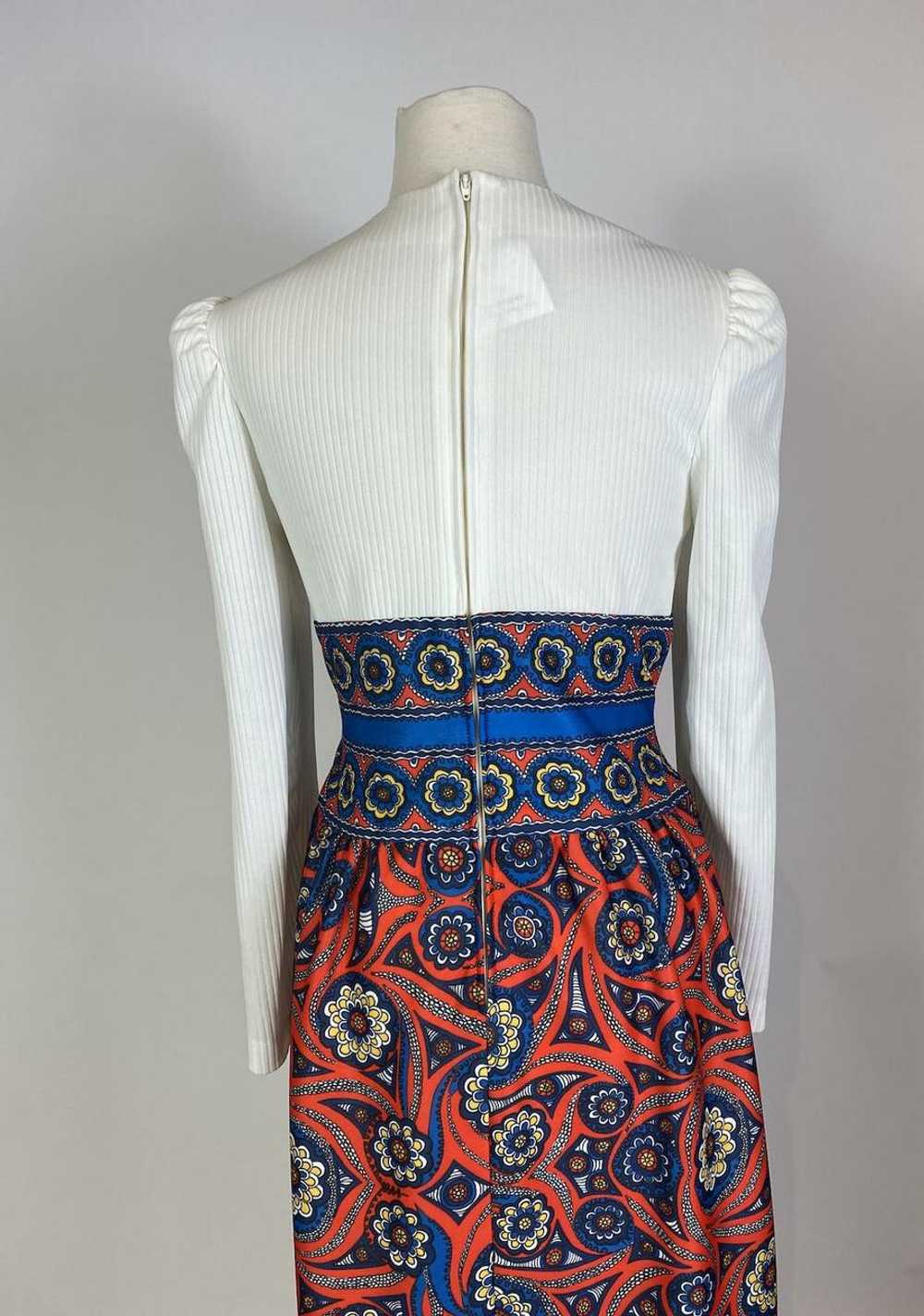 1970s Red Blue Paisley Maxi Dress - image 5