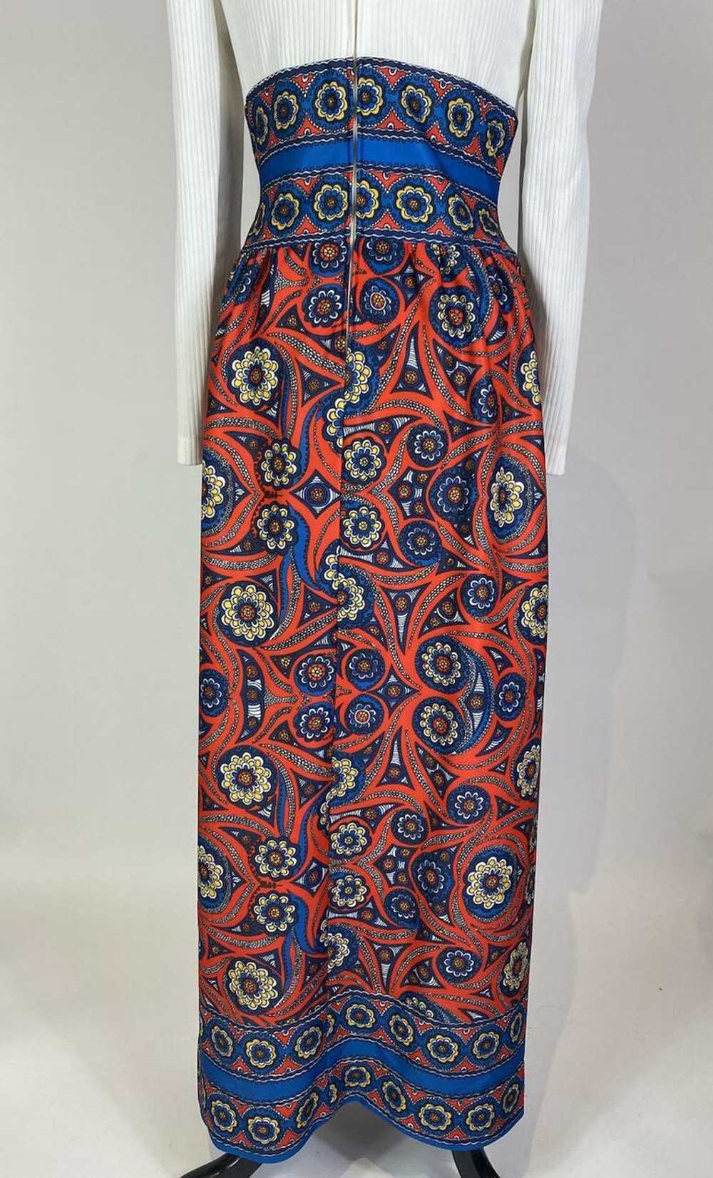 1970s Red Blue Paisley Maxi Dress - image 6