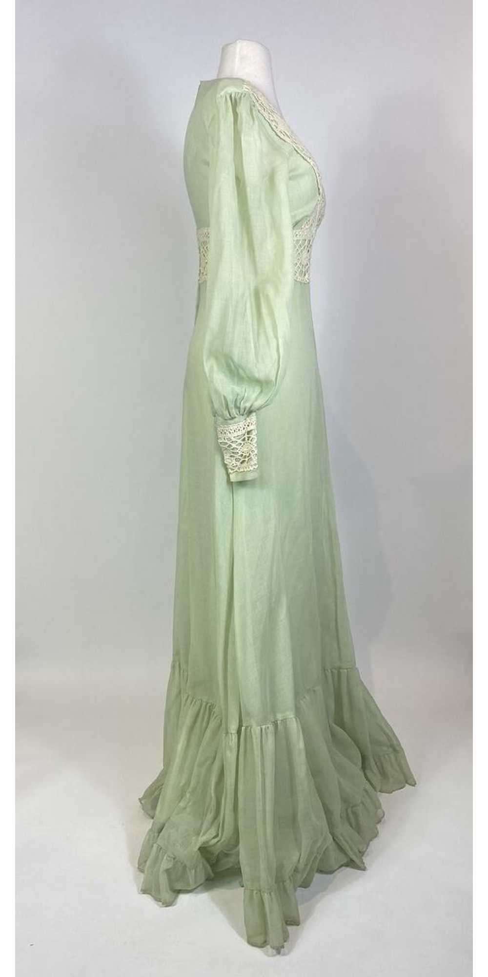 1970s GUNNE SAX Mint Green Crochet Prairie Dress - image 5