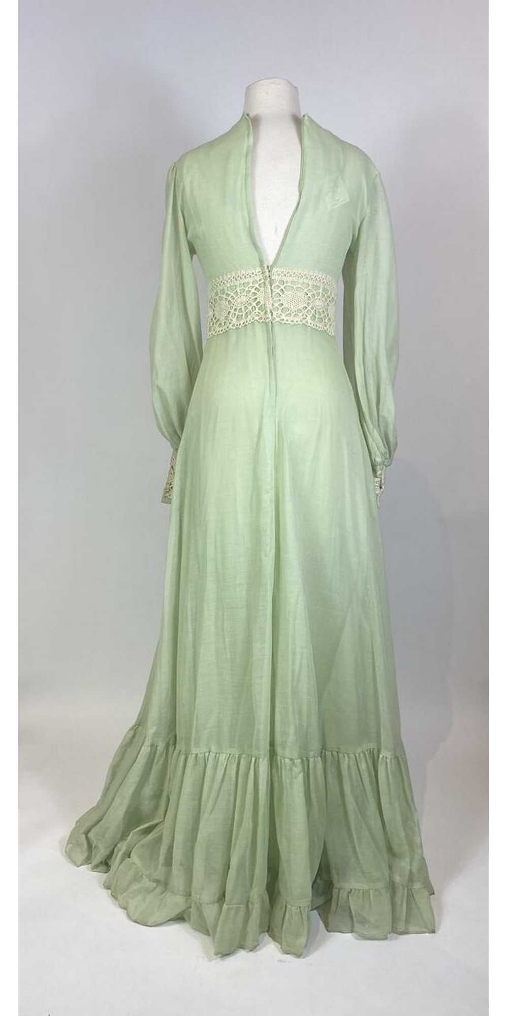 1970s GUNNE SAX Mint Green Crochet Prairie Dress - image 7