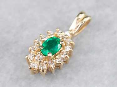 Gold Emerald and Diamond Halo Pendant - image 1