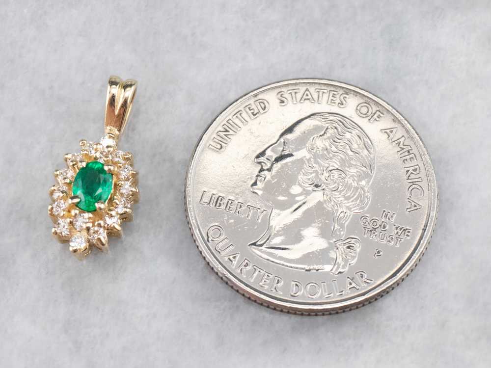 Gold Emerald and Diamond Halo Pendant - image 5