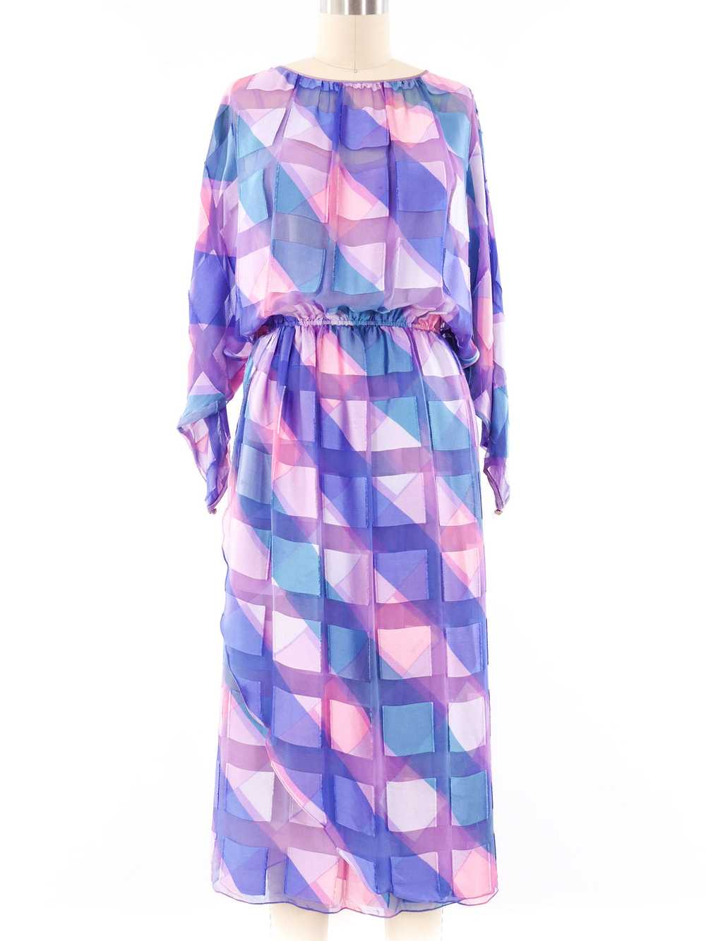 Pastel Striped Jacquard Silk Chiffon Dress - image 1