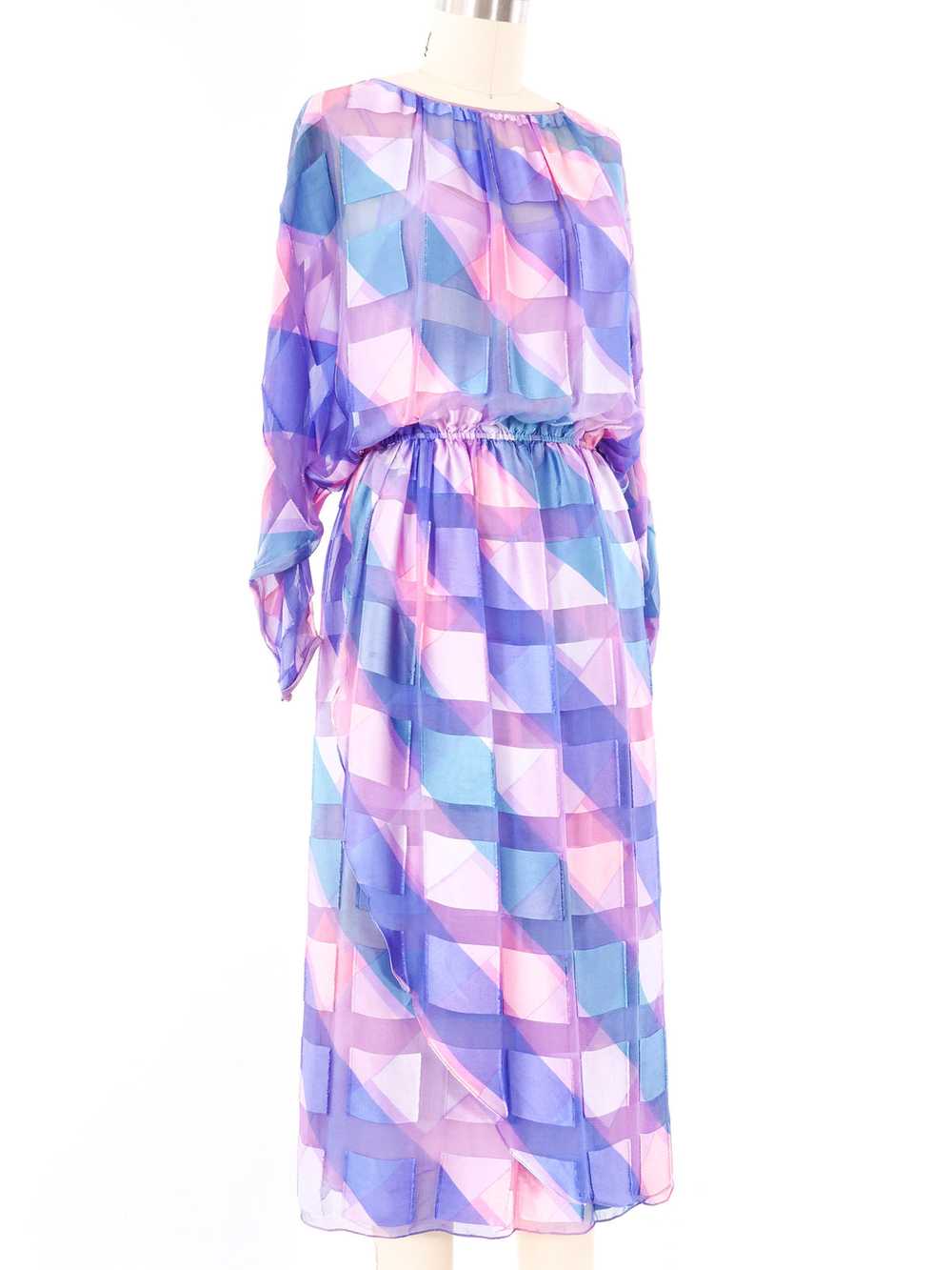 Pastel Striped Jacquard Silk Chiffon Dress - image 2