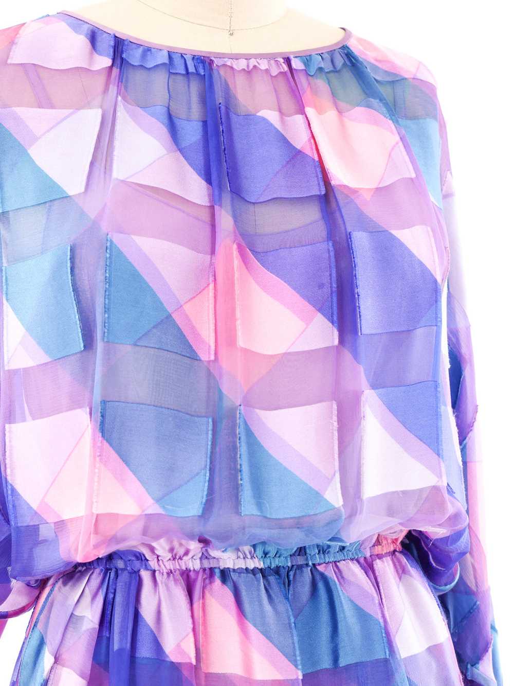 Pastel Striped Jacquard Silk Chiffon Dress - image 4