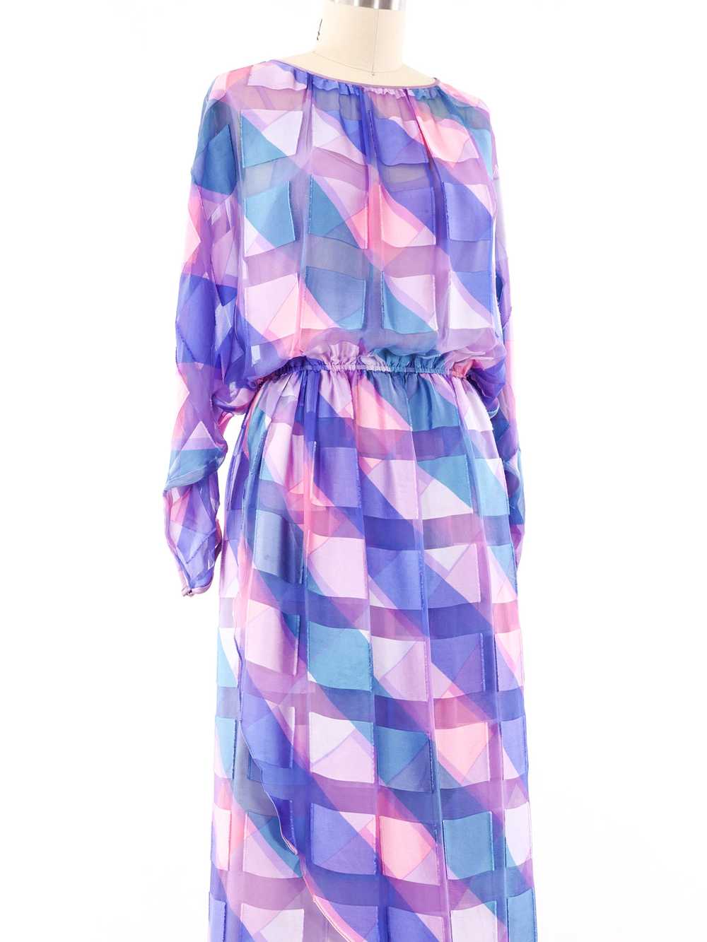 Pastel Striped Jacquard Silk Chiffon Dress - image 5