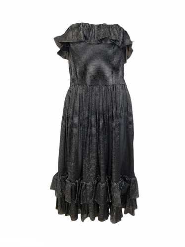 Ungaro 70s Black Strapless Metallic Stripe Dress