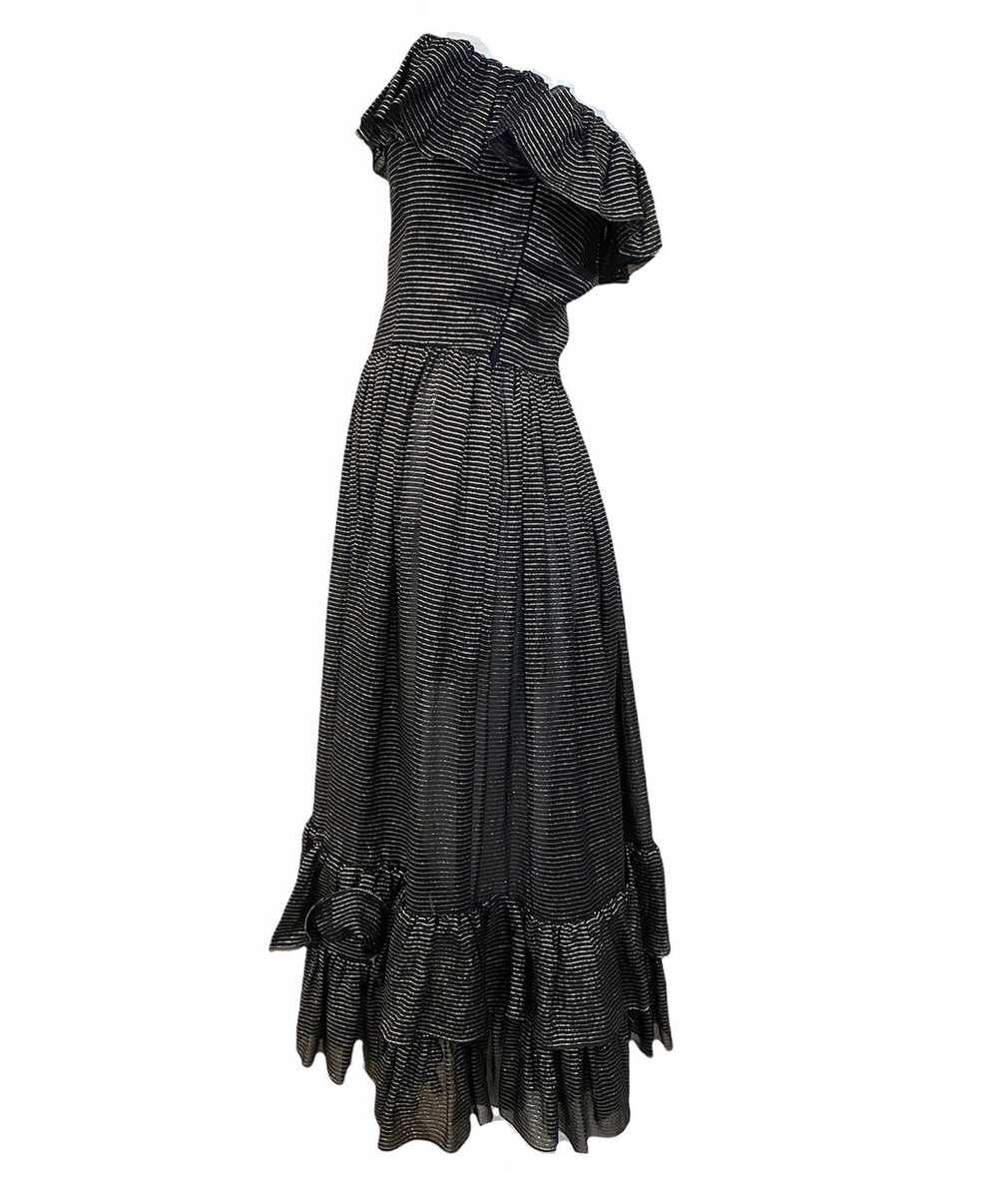 Ungaro 70s Black Strapless Metallic Stripe Dress - image 2
