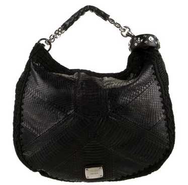 JIMMY CHOO BLACK PYTHON SNAKESKIN & CROCHET ACCEN… - image 1