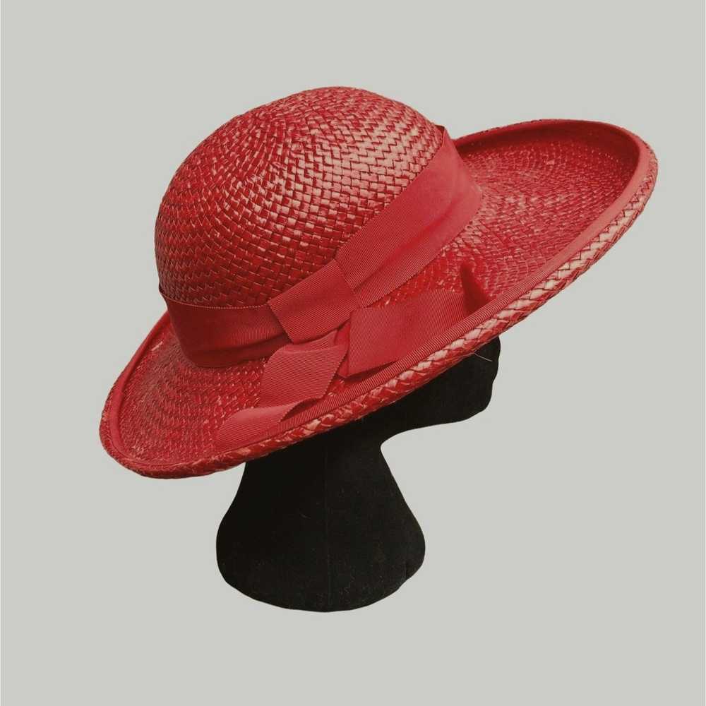 Vintage Vintage Straw Hat Red Boater 60s Michael … - image 2
