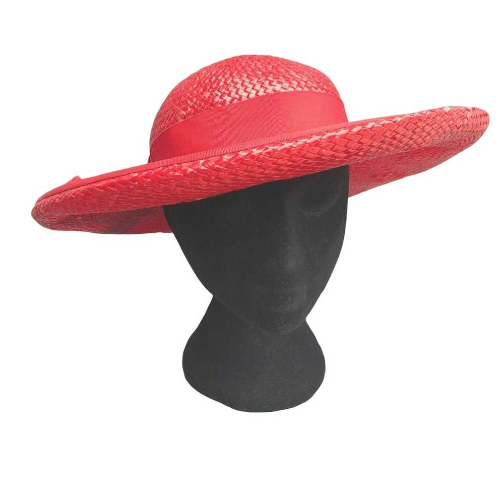 Vintage Vintage Straw Hat Red Boater 60s Michael … - image 3