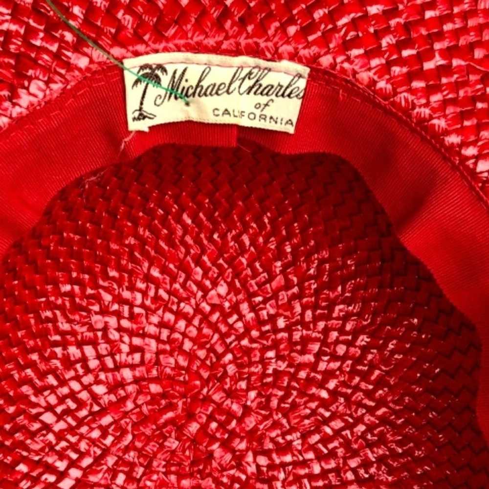 Vintage Vintage Straw Hat Red Boater 60s Michael … - image 4