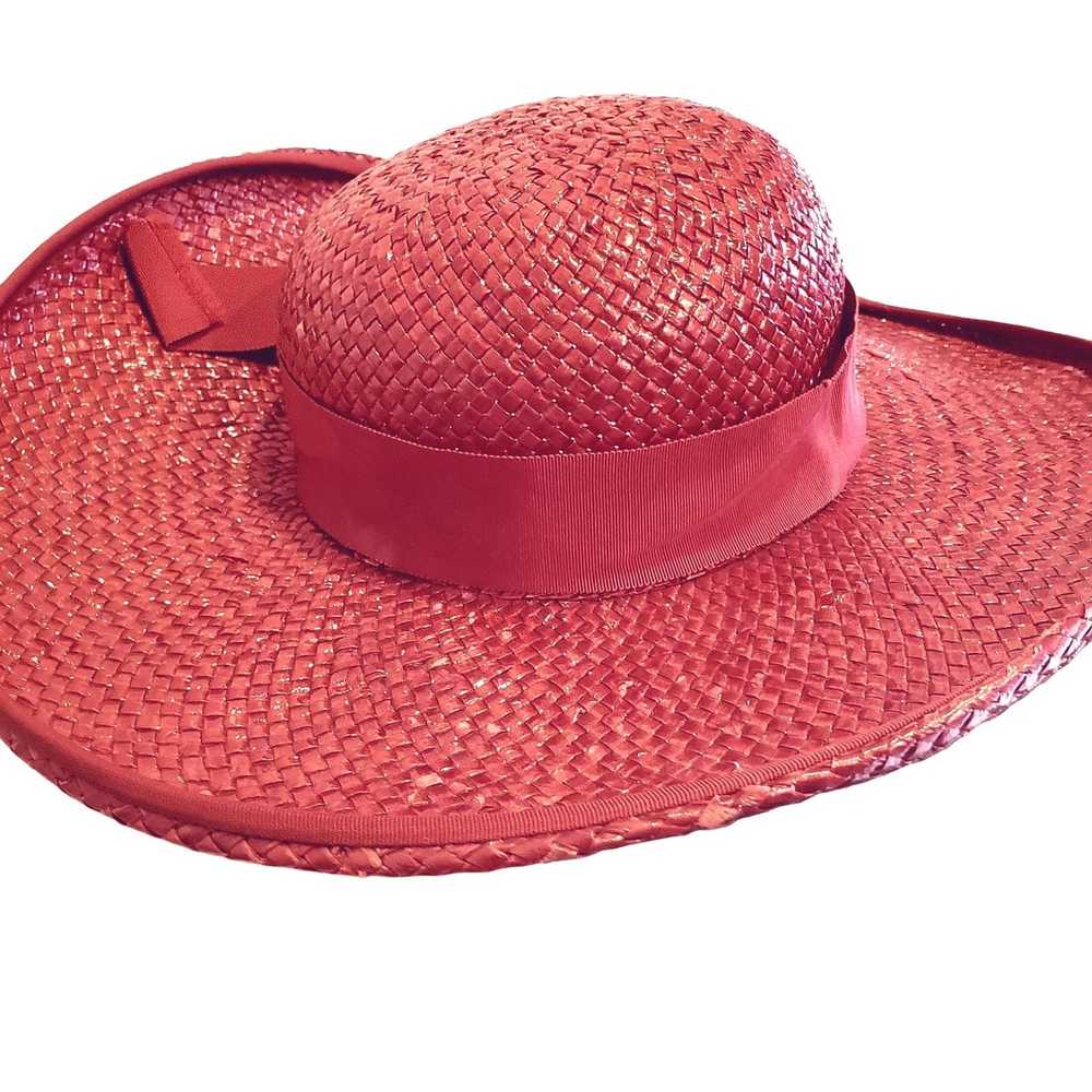 Vintage Vintage Straw Hat Red Boater 60s Michael … - image 5