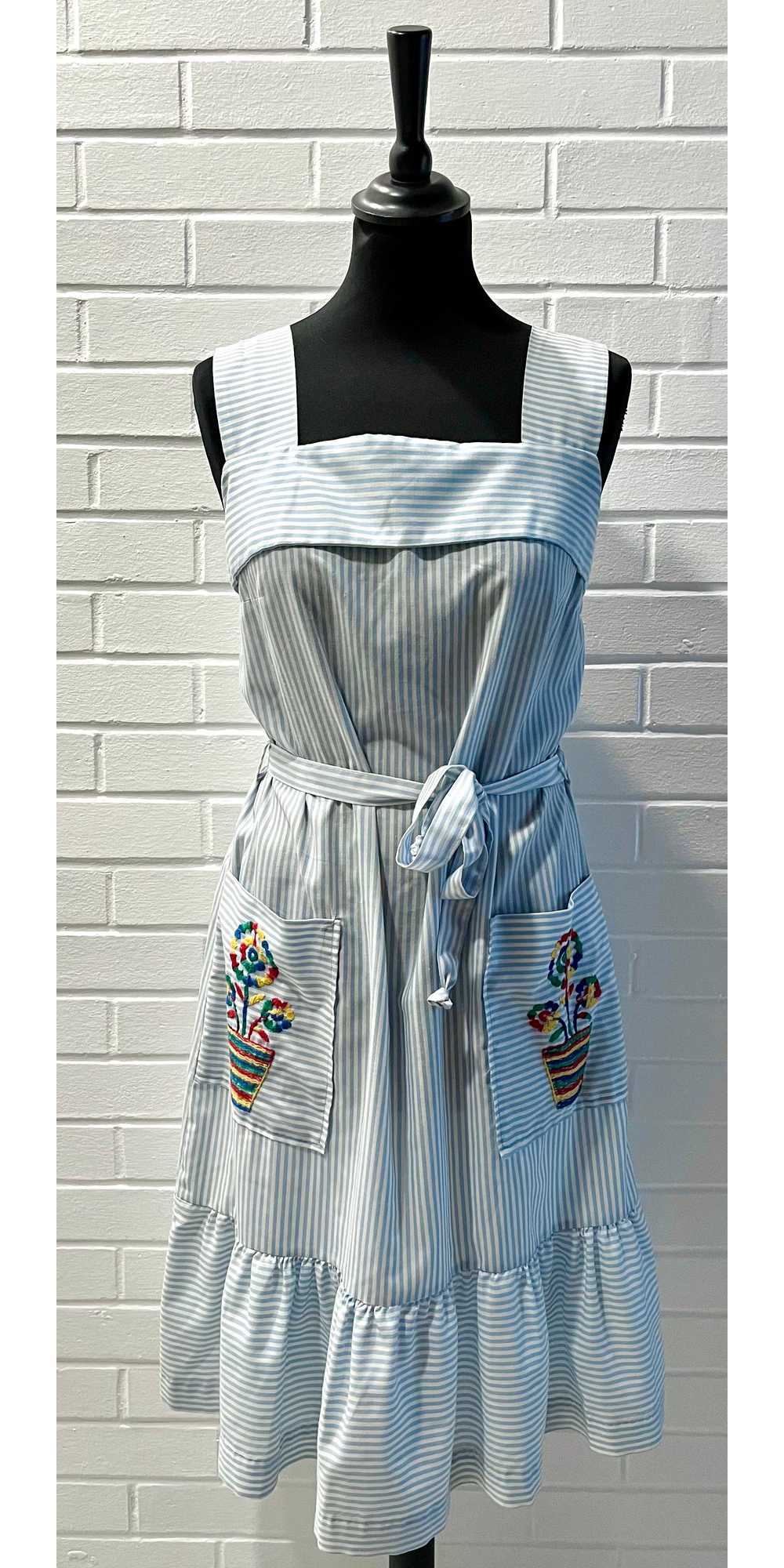 1960s Striped Embroidered Sundress/ Housedress - image 1