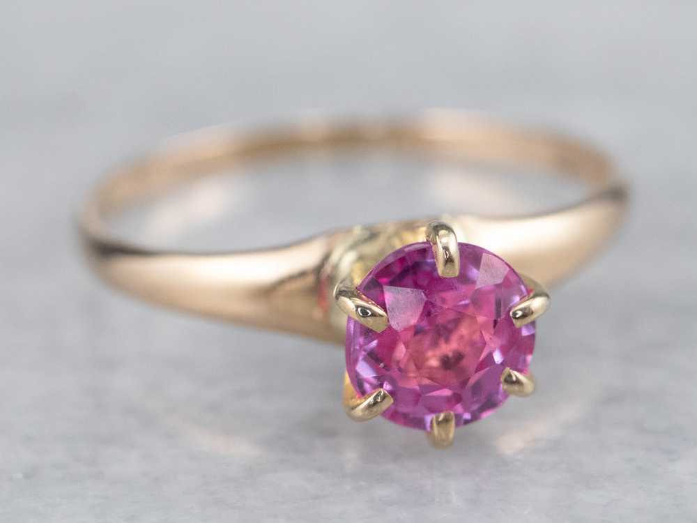 Pink Sapphire Solitaire Ring in Yellow Gold - image 2