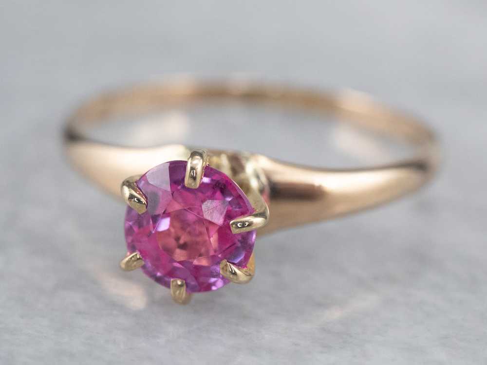 Pink Sapphire Solitaire Ring in Yellow Gold - image 3