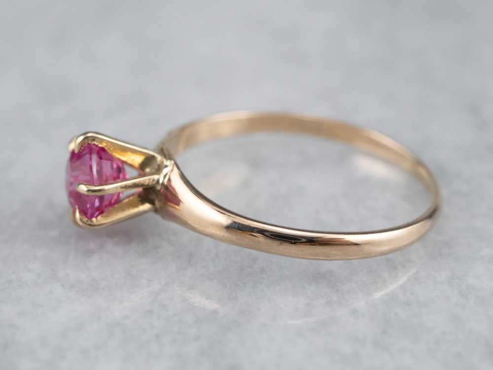Pink Sapphire Solitaire Ring in Yellow Gold - image 4