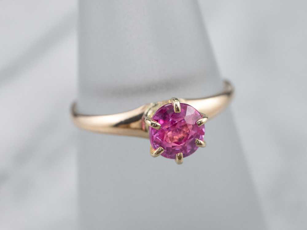 Pink Sapphire Solitaire Ring in Yellow Gold - image 7