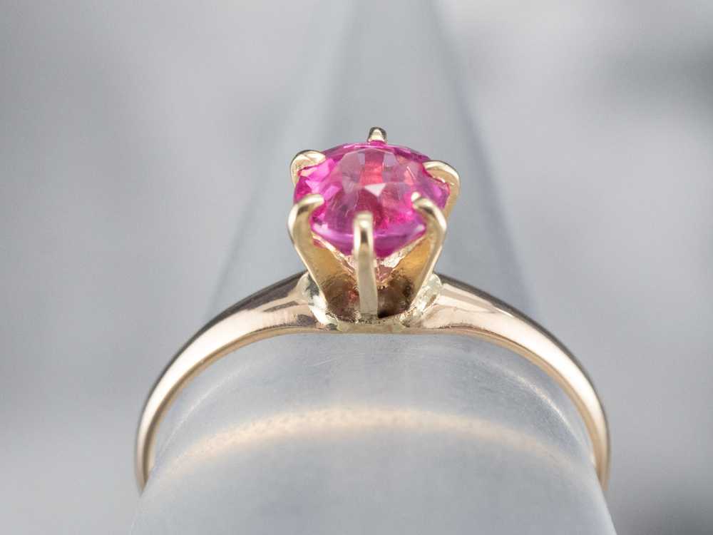 Pink Sapphire Solitaire Ring in Yellow Gold - image 8