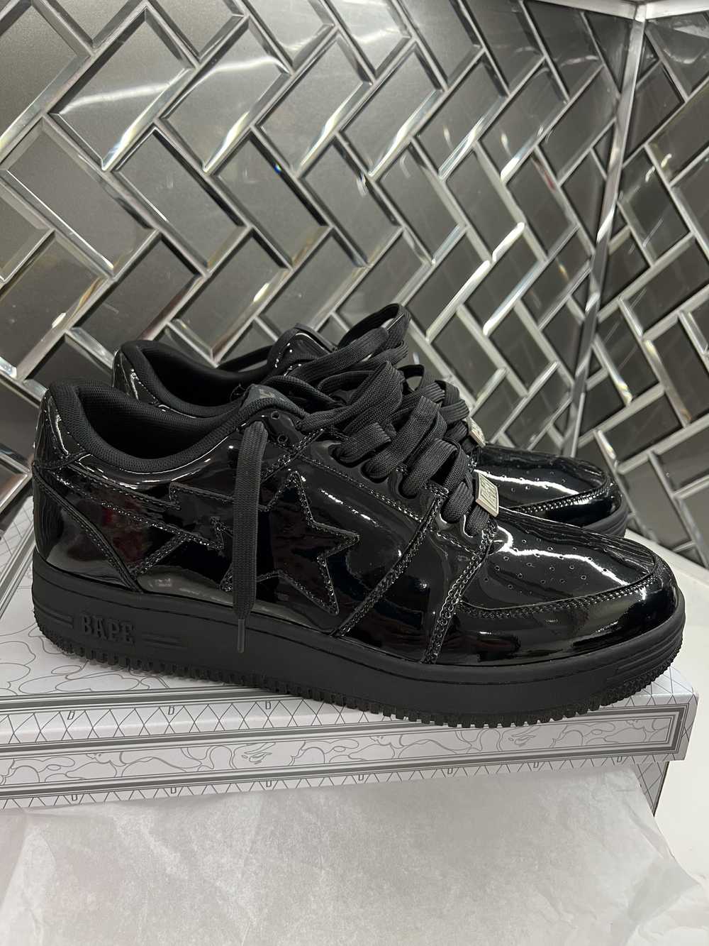 Bape BAPE BAPESTA LOW BLACK PATENT LEATHER SIZE 13 - image 1