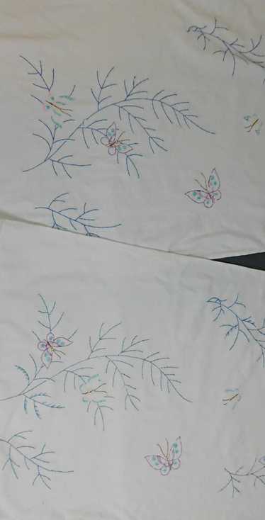Vintage Embroidered Butterflies Pillowcases, 1950s