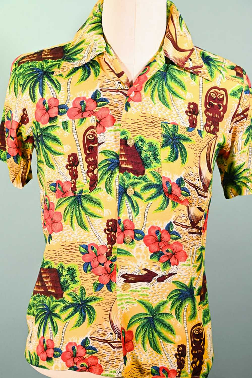 K-Mart Vintage 50s/60s Rayon Hawaiian Shirt, Aloh… - image 5