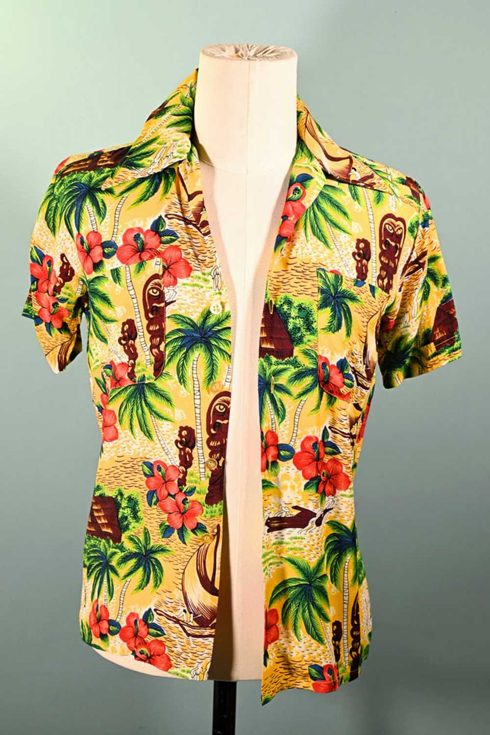 K-Mart Vintage 50s/60s Rayon Hawaiian Shirt, Aloh… - image 8