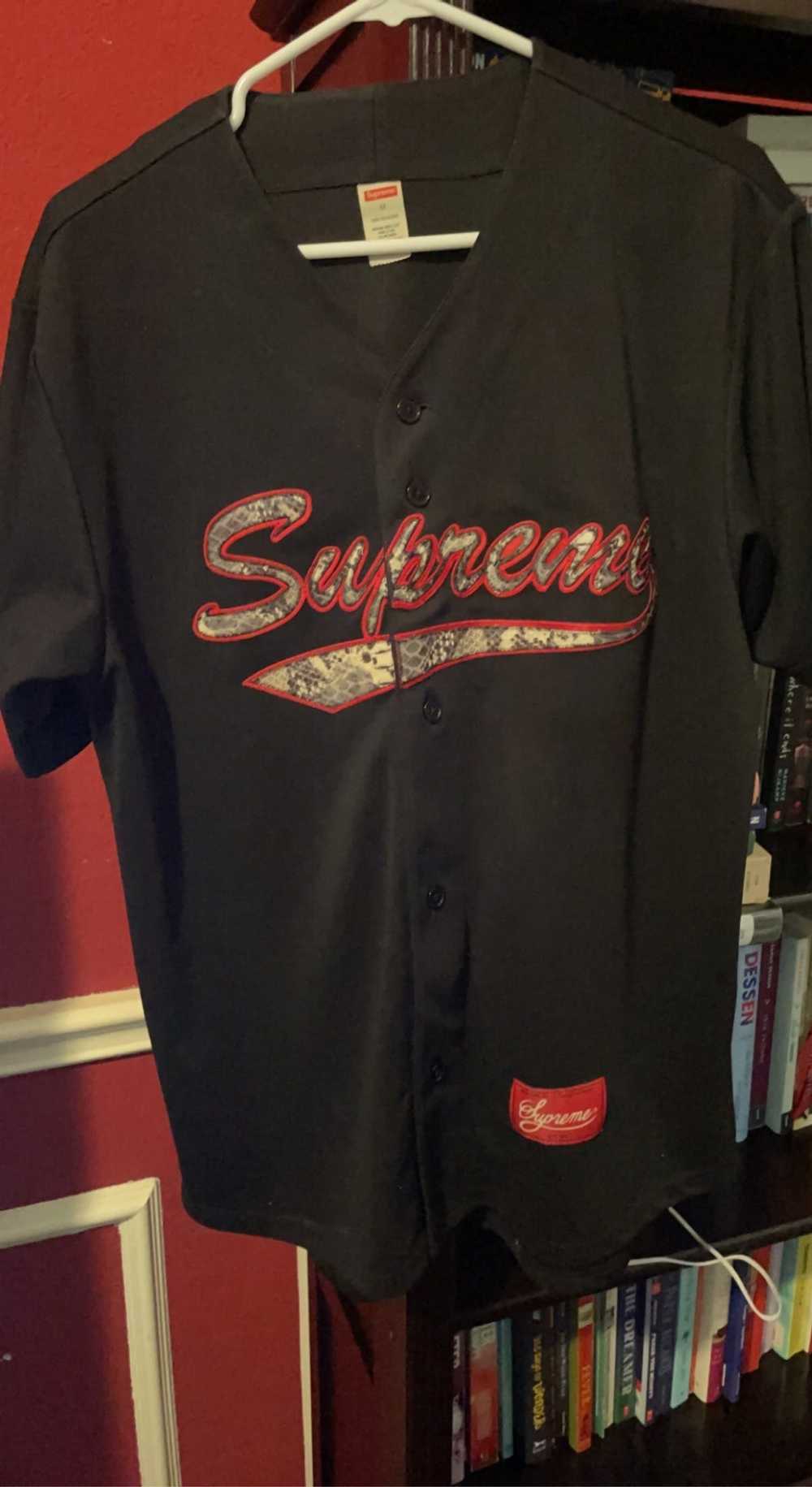 Supreme snake script hotsell logo baseball jersey