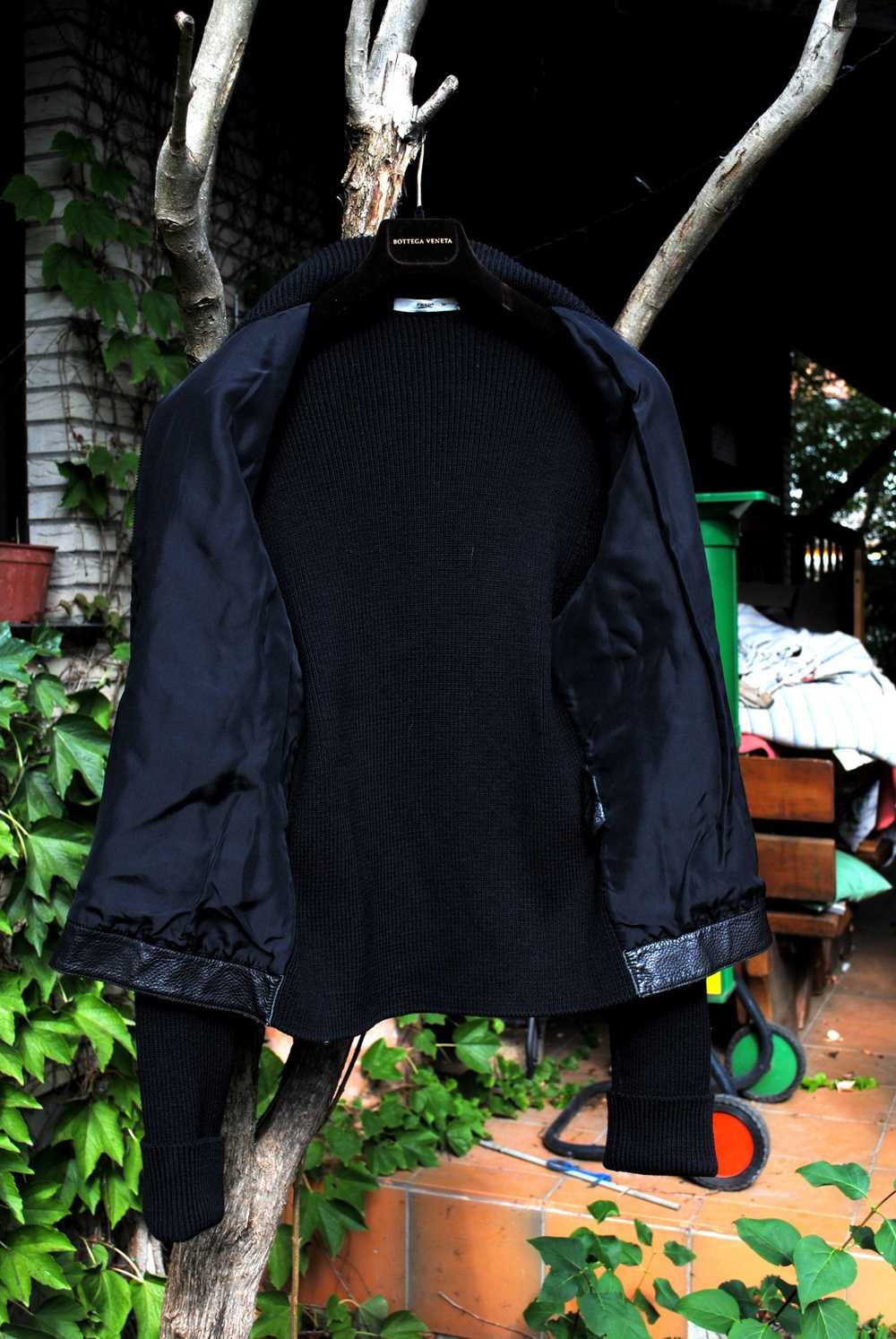 Prada Black Leather & Wool Knit Cardigan Jacket - image 10