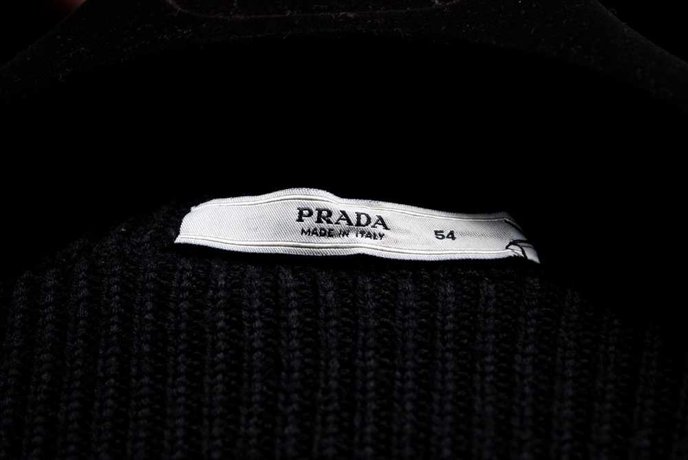 Prada Black Leather & Wool Knit Cardigan Jacket - image 11