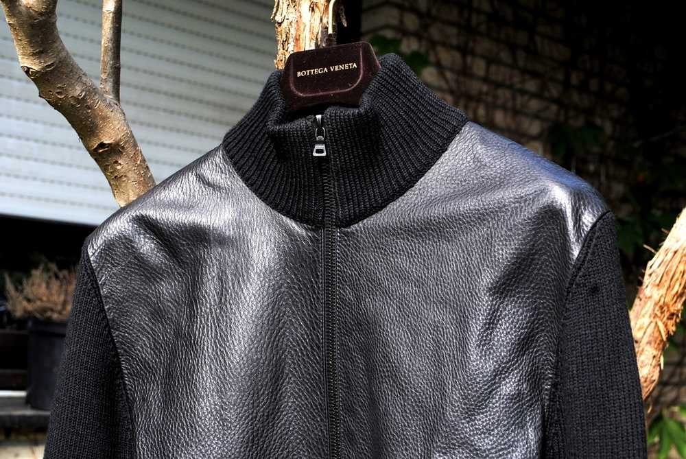Prada Black Leather & Wool Knit Cardigan Jacket - image 5