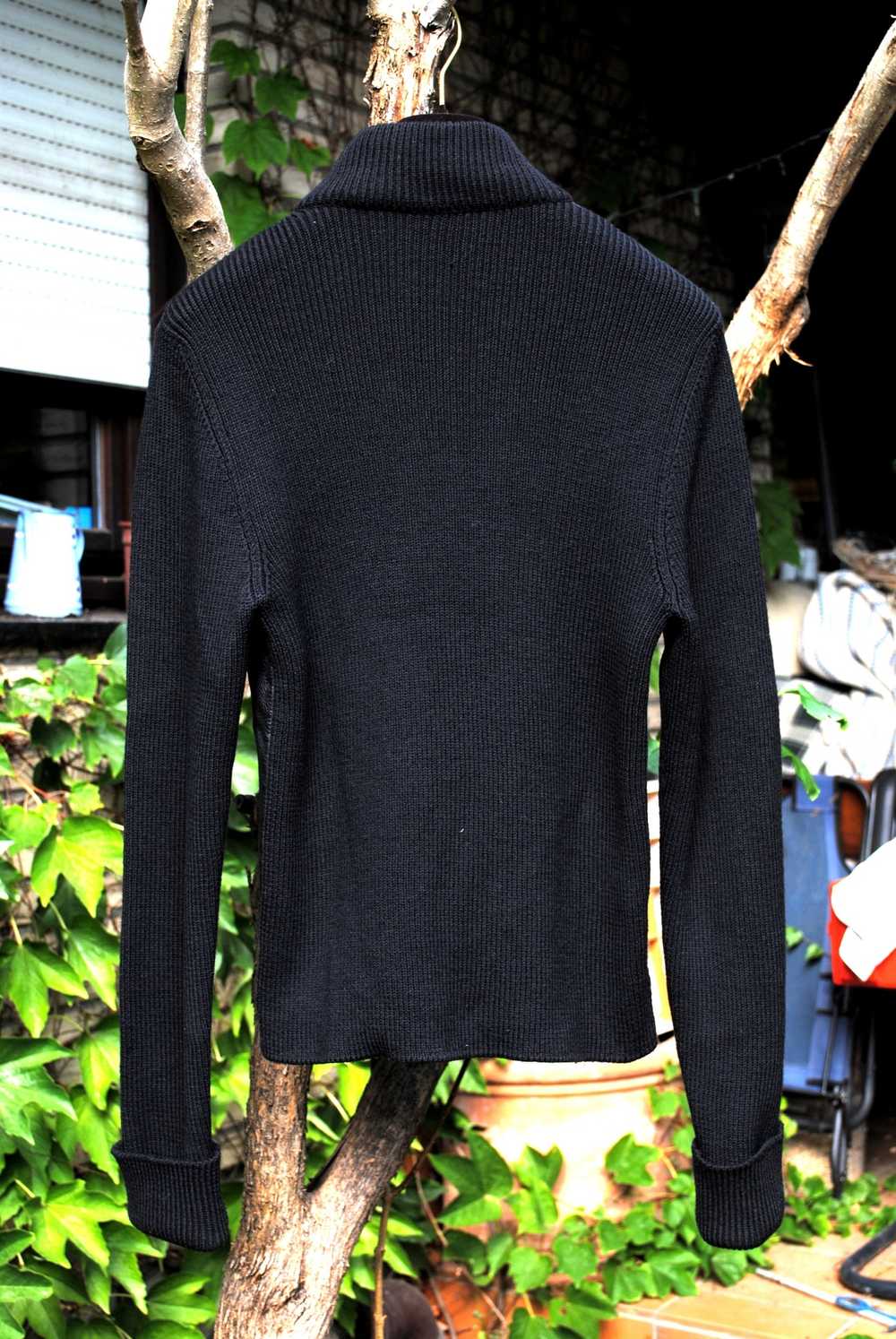 Prada Black Leather & Wool Knit Cardigan Jacket - image 9