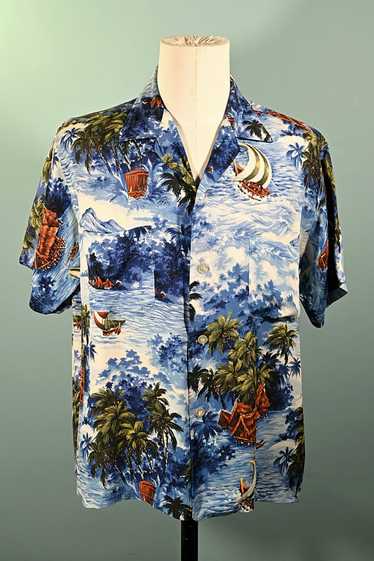 Sports Wear Vintage 50s Rayon Hawaiian Shirt, Mad… - image 1