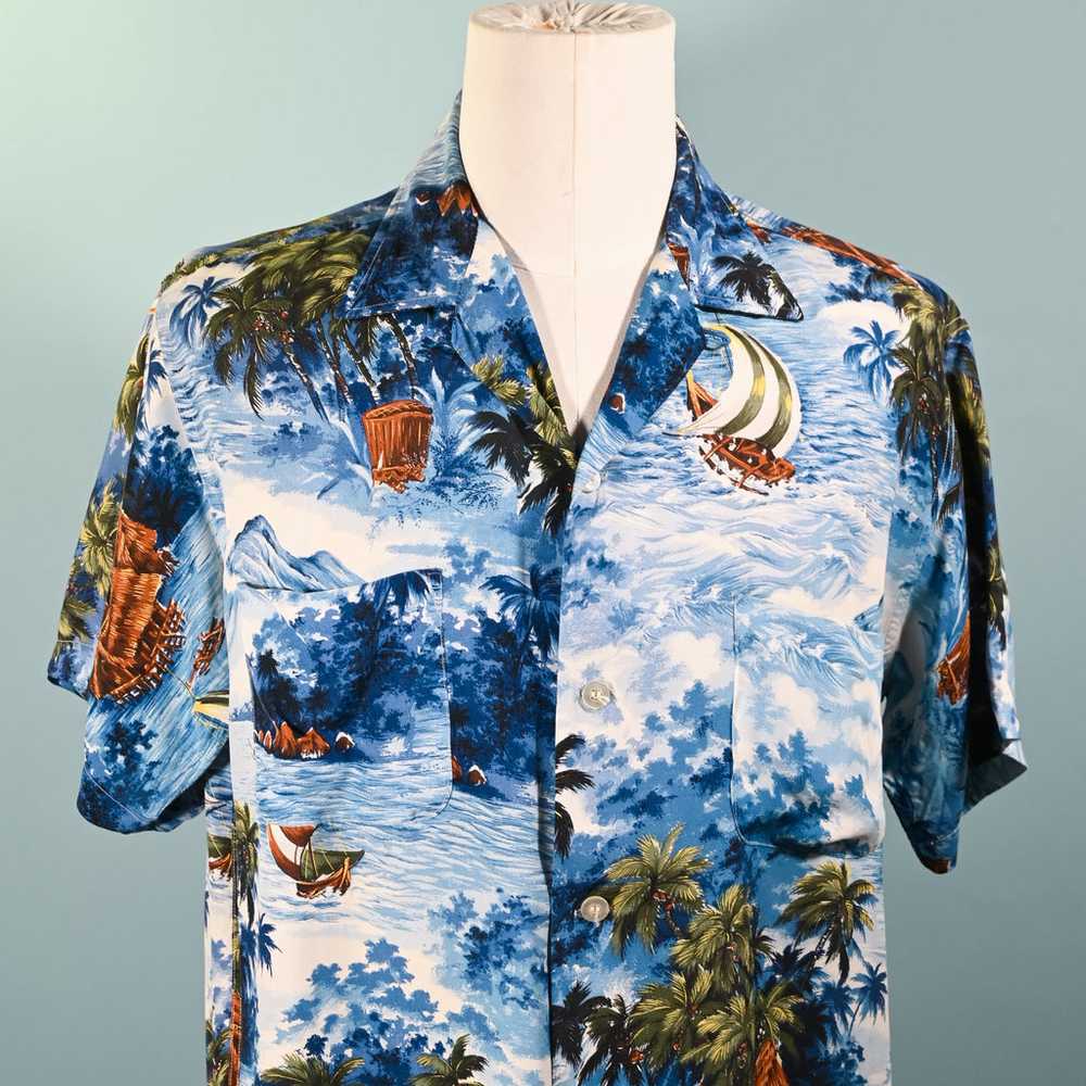 Sports Wear Vintage 50s Rayon Hawaiian Shirt, Mad… - image 4