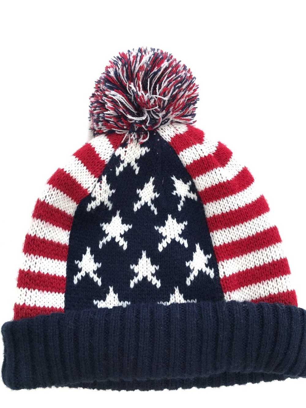 Made In Usa Vintage Usa Flag Hand Knit Beanie Sno… - image 2