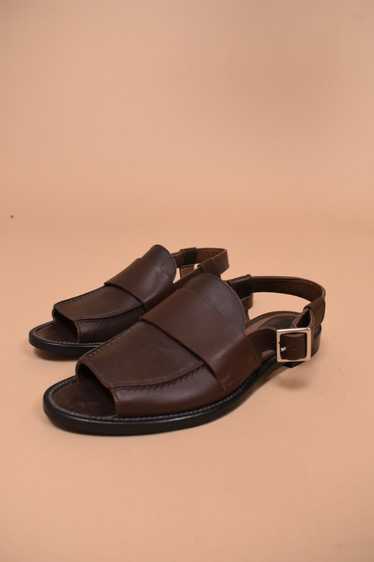 Brown Italian-Made Leather Ankle-Strap Sandals by 