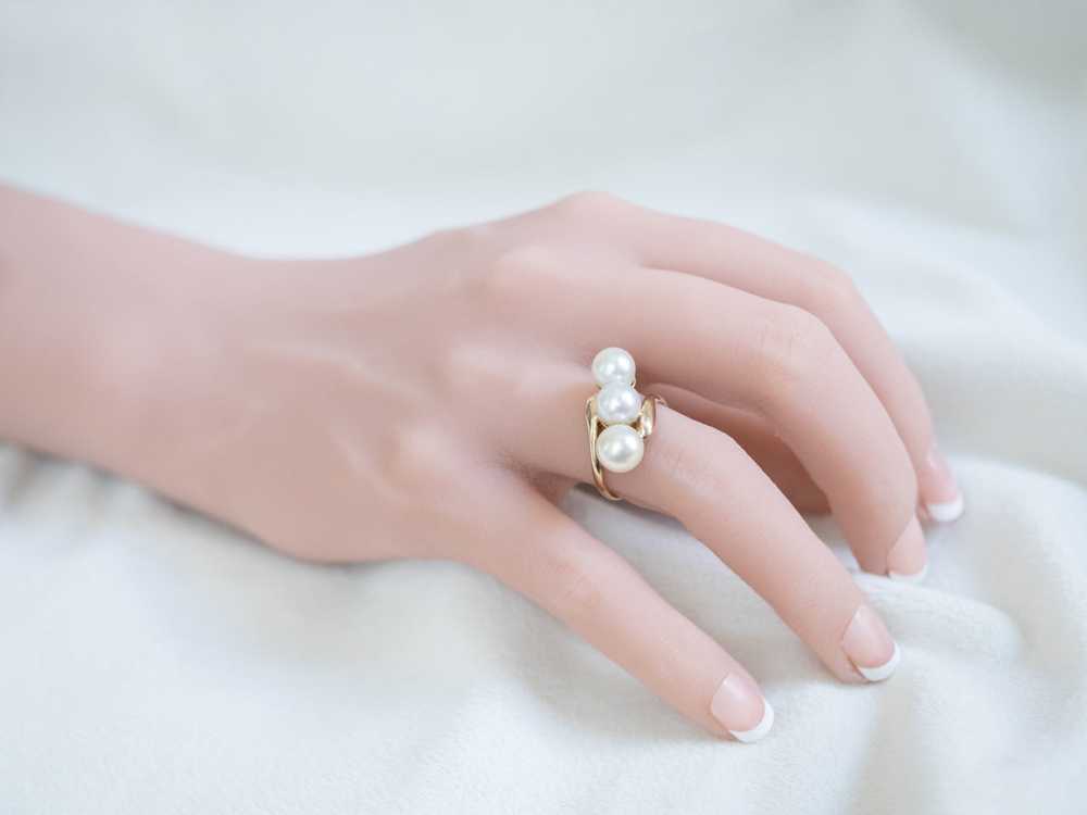 Vintage Triple Pearl Bypass Ring - image 10