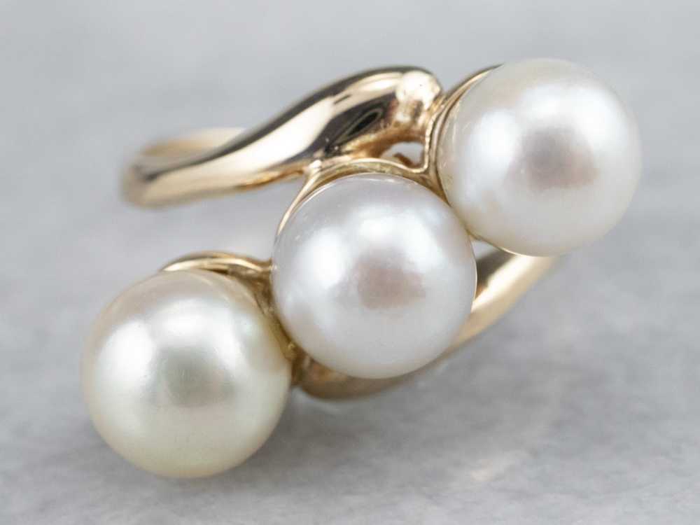 Vintage Triple Pearl Bypass Ring - image 1